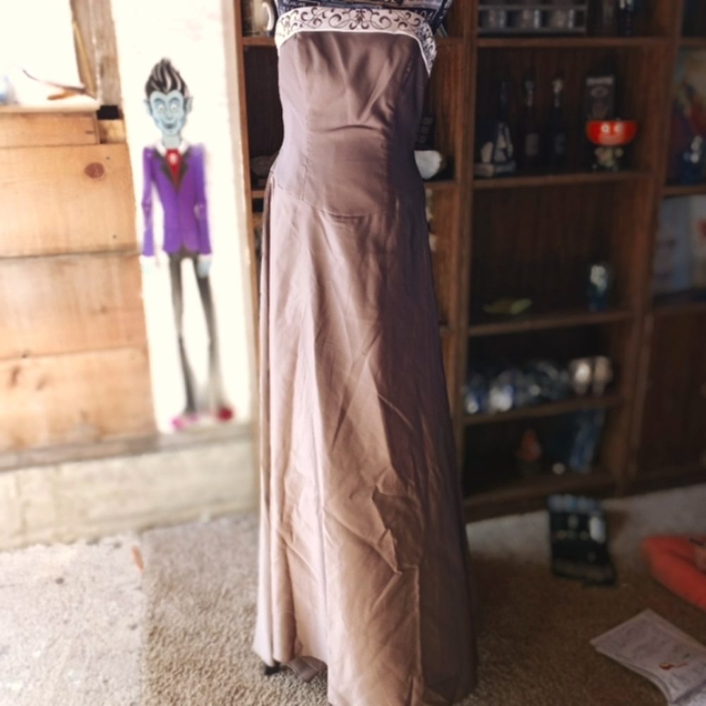 Alfred Angelo Strapless Dress in Brown and White